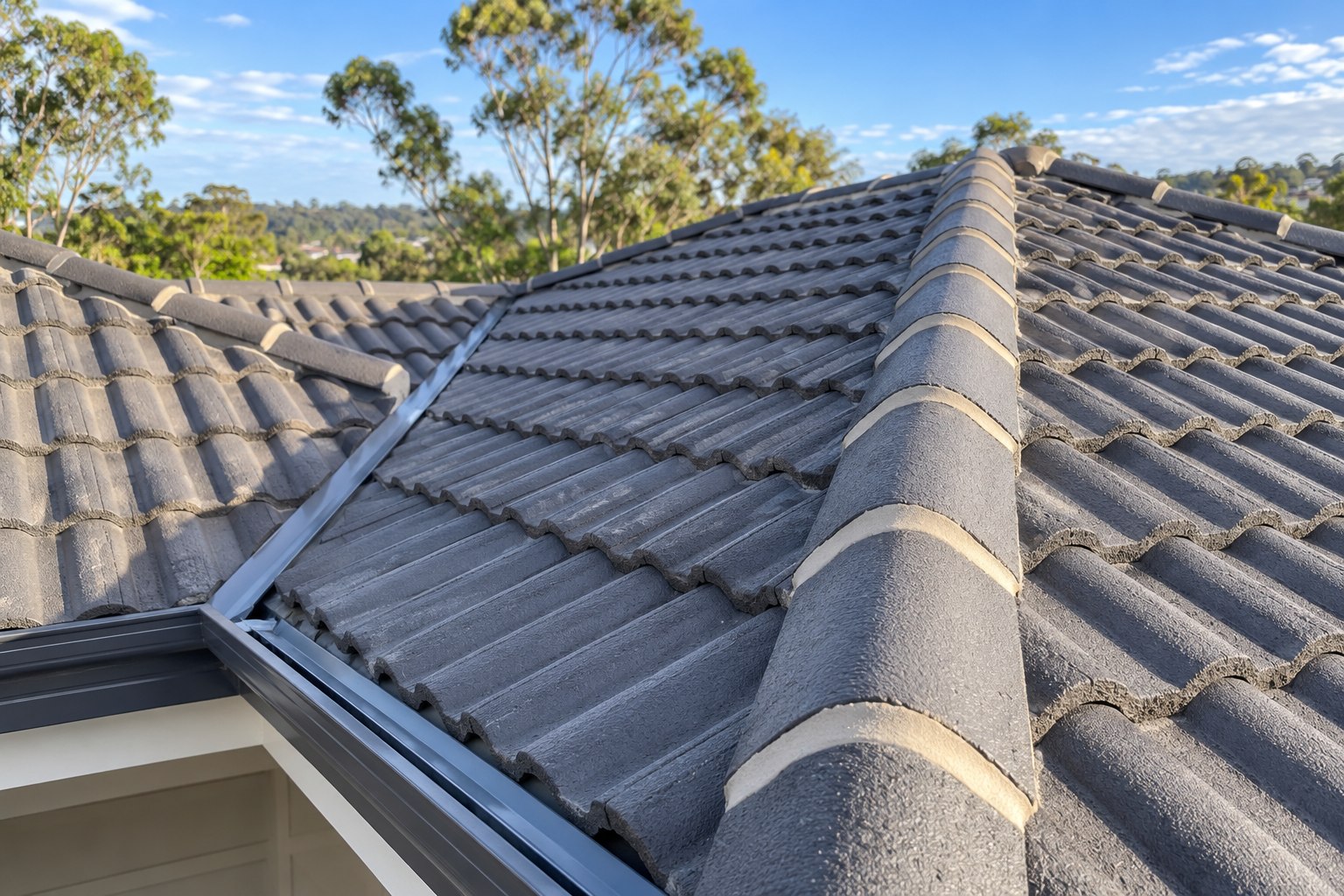 Restored tiled roof and repointed ridge caps in the Ipswich region